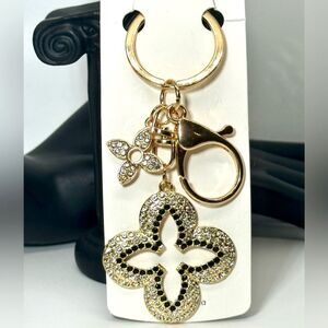 Crystal Clover Keychain Charm - Black & Gold Accent